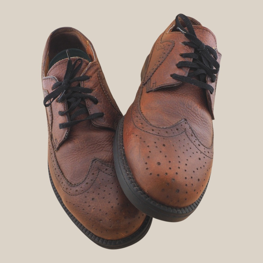Blackstream Mens Brown Leather Wingtip Oxford Shoes 10 W 3146792 Brogue Lace Up